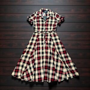 Collectif London | Classic Retro Pinup Caterina Swing Dress McKenzie Check Small